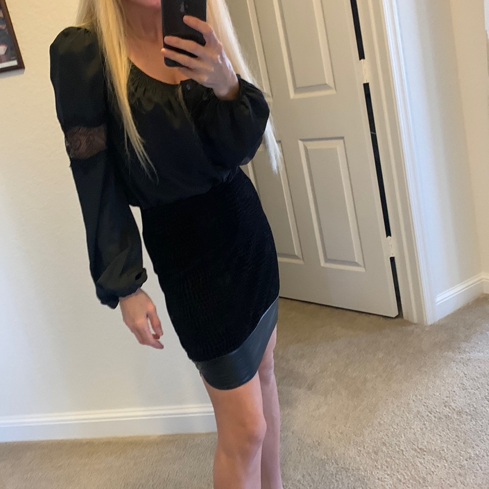 Bar III Velvet  printed, leather trim skirt - Picture 7 of 17